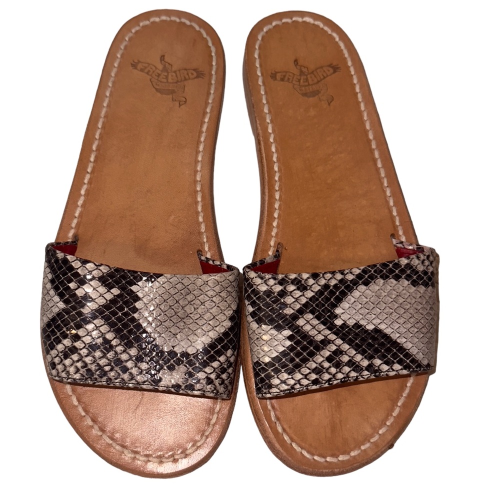 Freebird by Steven Size 7 Flat Reptile Pattern Slide Sandals Golden Style Name